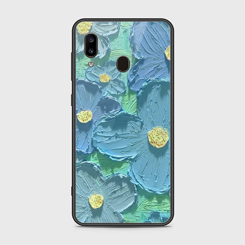 Samsung Galaxy A30 Cover - Floral Series - Design 1 - Purple & Aqua - HQ Ultra Shine Premium Infinity Glass Soft Silicon Borders Case