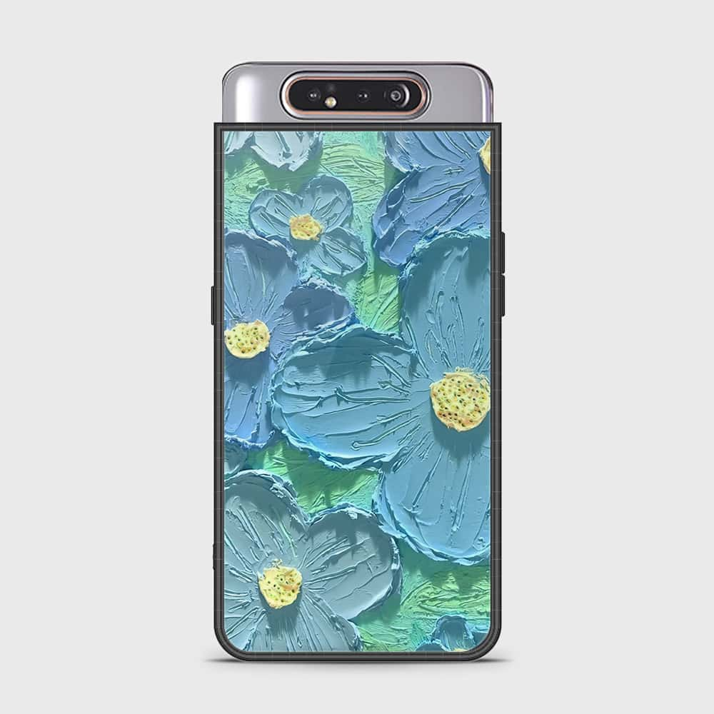 Samsung Galaxy A80 Cover - Floral Series - Design 1 - Purple & Aqua - HQ Ultra Shine Premium Infinity Glass Soft Silicon Borders Case