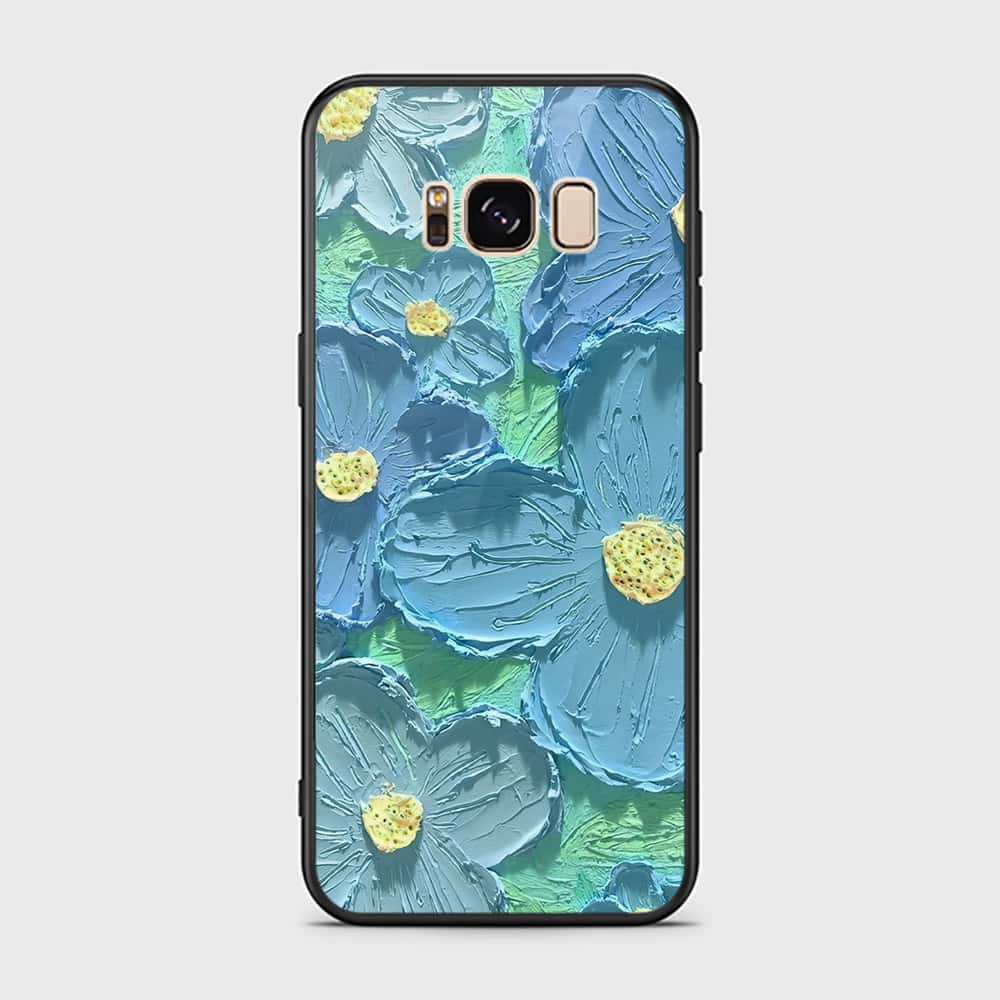 Samsung Galaxy S8 Cover - Floral Series - Design 1 - Purple & Aqua - HQ Ultra Shine Premium Infinity Glass Soft Silicon Borders Case