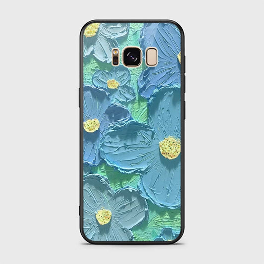 Samsung Galaxy S8 Cover - Floral Series - Design 1 - Purple & Aqua - HQ Ultra Shine Premium Infinity Glass Soft Silicon Borders Case