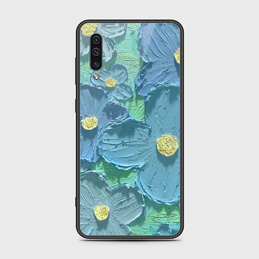 Samsung Galaxy A30s Cover - Floral Series - Design 1 - Purple & Aqua - HQ Ultra Shine Premium Infinity Glass Soft Silicon Borders Case