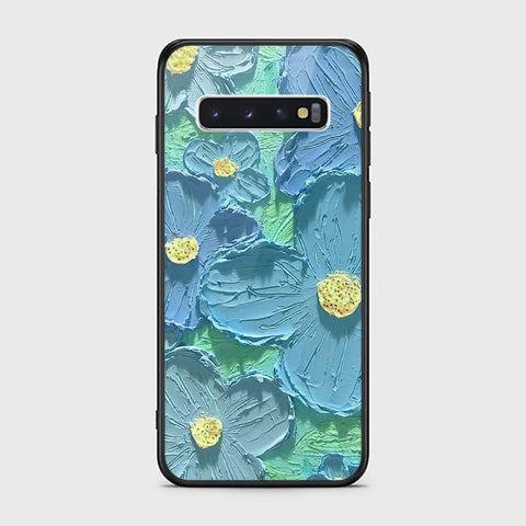 Samsung Galaxy S10 Cover - Floral Series - Design 1 - Purple & Aqua - HQ Ultra Shine Premium Infinity Glass Soft Silicon Borders Case