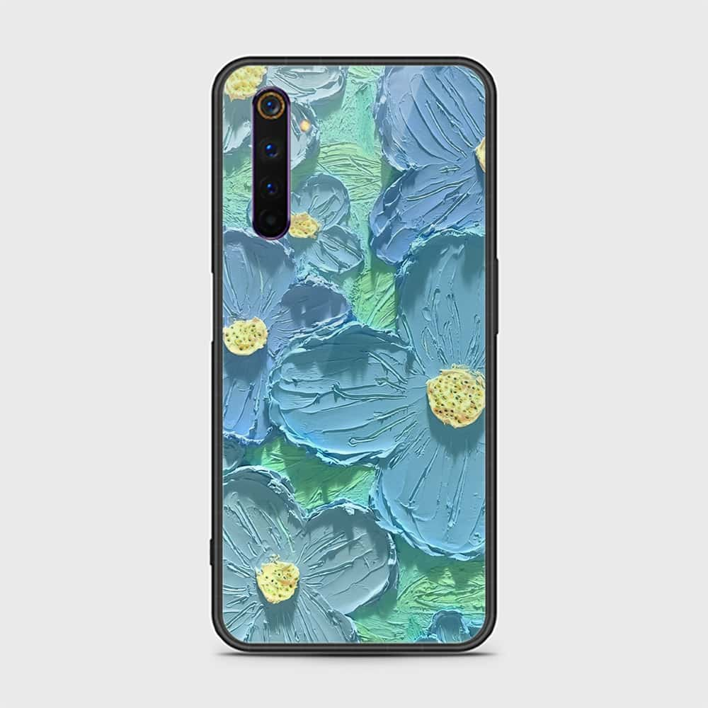 Realme 6 Pro Cover - Floral Series - Design 1 - Purple & Aqua - HQ Ultra Shine Premium Infinity Glass Soft Silicon Borders Case