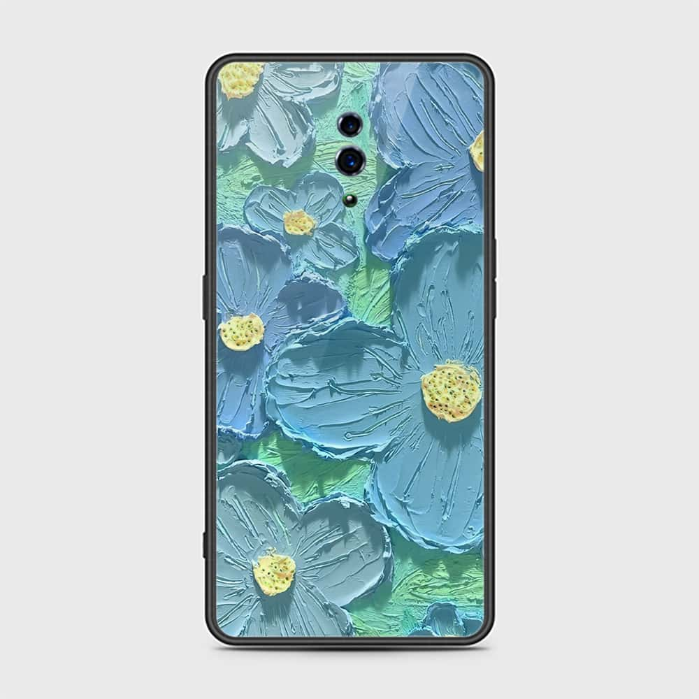 Oppo Reno Cover - Floral Series - Design 1 - Purple & Aqua - HQ Ultra Shine Premium Infinity Glass Soft Silicon Borders Case