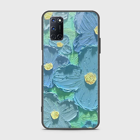 Oppo A92 Cover - Floral Series - Design 1 - Purple & Aqua - HQ Ultra Shine Premium Infinity Glass Soft Silicon Borders Case