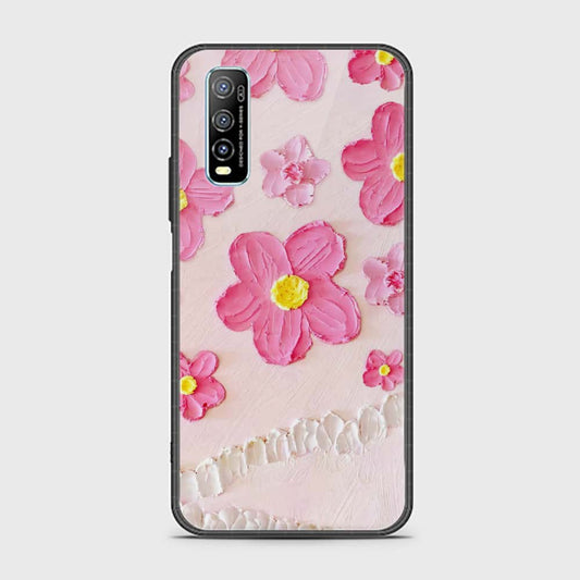 Vivo Y70s Cover - Floral Series - Design 2 - Pink - HQ Ultra Shine Premium Infinity Glass Soft Silicon Borders Case