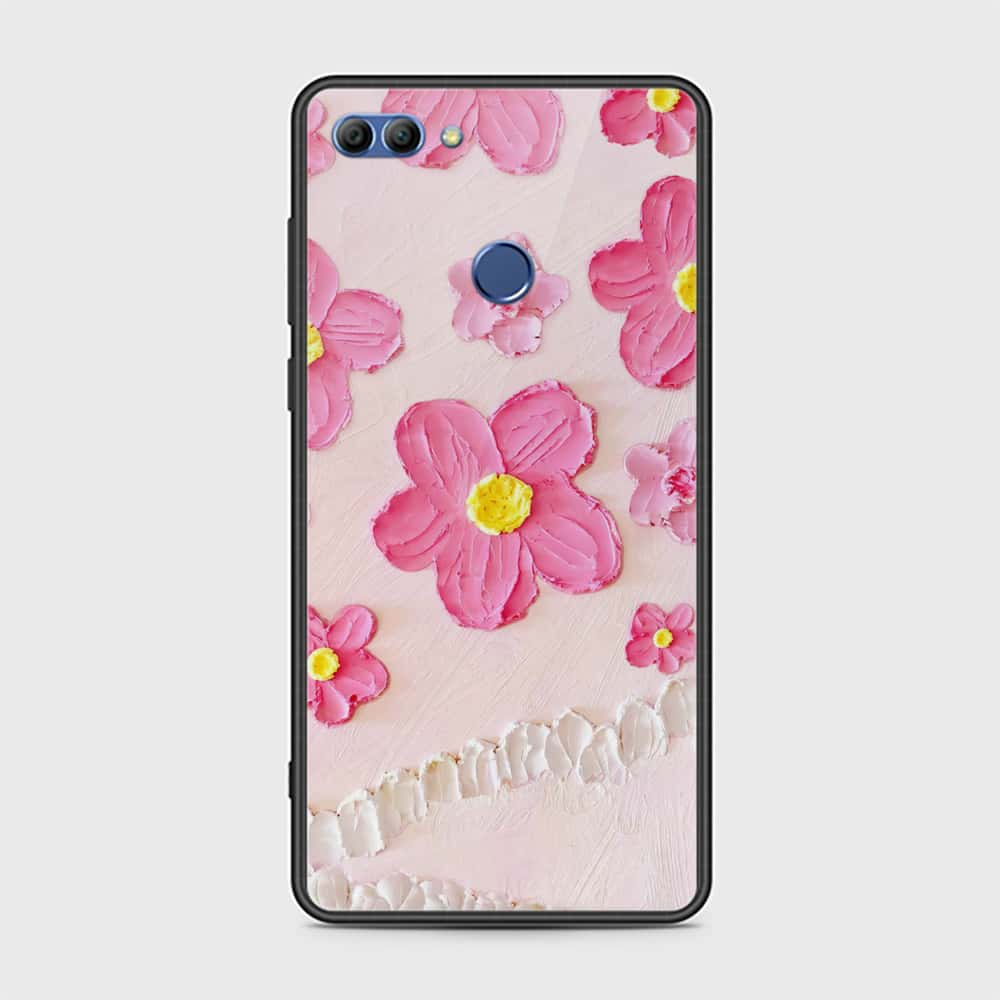 Huawei Y9 2018 Cover - Floral Series - Design 2 - Pink - HQ Ultra Shine Premium Infinity Glass Soft Silicon Borders Case