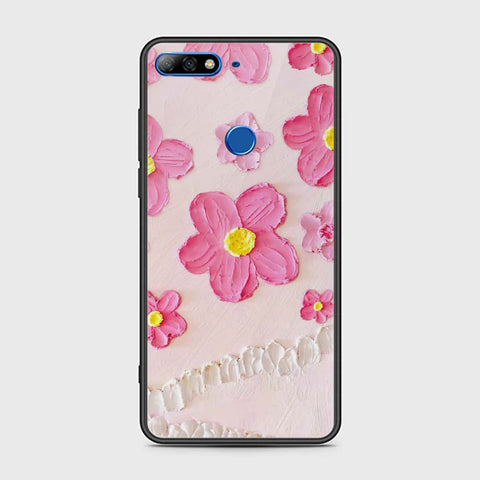 Huawei Y7 Prime 2018 Cover - Floral Series - Design 2 - Pink - HQ Ultra Shine Premium Infinity Glass Soft Silicon Borders Case