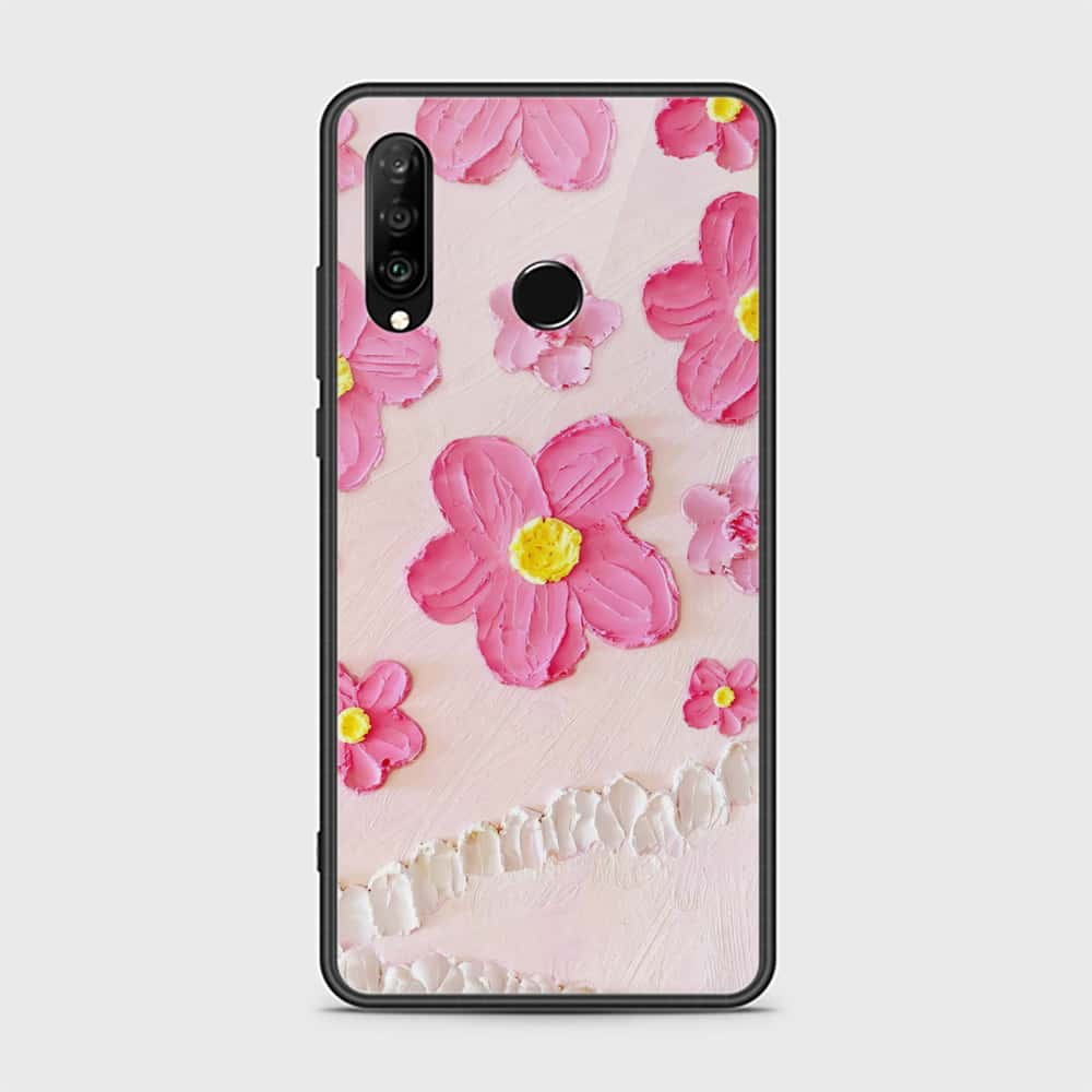 Huawei P30 lite Cover - Floral Series - Design 2 - Pink - HQ Ultra Shine Premium Infinity Glass Soft Silicon Borders Case