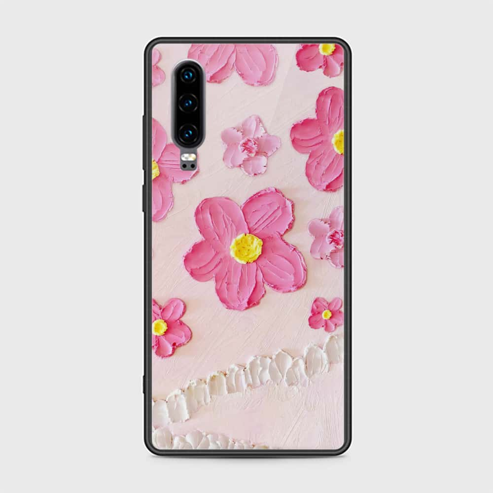 Huawei P30 Cover - Floral Series - Design 2 - Pink - HQ Ultra Shine Premium Infinity Glass Soft Silicon Borders Case