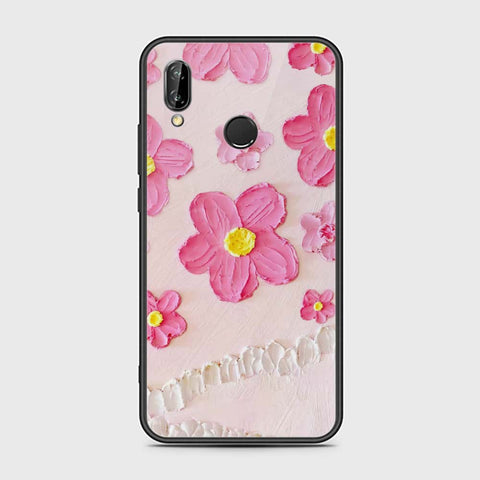 Huawei P20 Lite Cover - Floral Series - Design 2 - Pink - HQ Ultra Shine Premium Infinity Glass Soft Silicon Borders Case