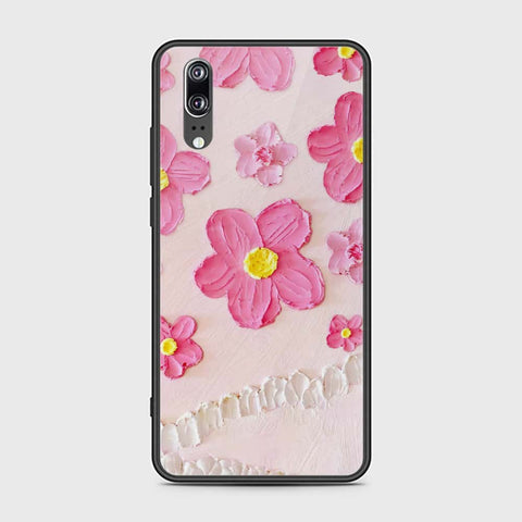 Huawei P20 Cover - Floral Series - Design 2 - Pink - HQ Ultra Shine Premium Infinity Glass Soft Silicon Borders Case