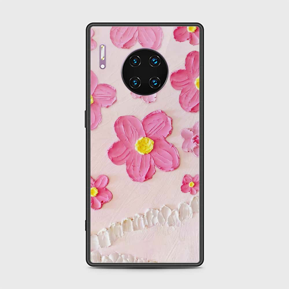 Huawei Mate 30 Pro Cover - Floral Series - Design 2 - Pink - HQ Ultra Shine Premium Infinity Glass Soft Silicon Borders Case