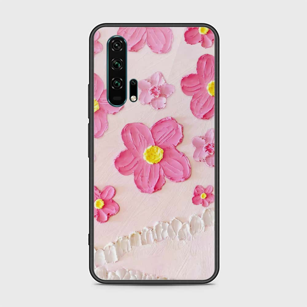 Honor 20 Pro Cover - Floral Series - Design 2 - Pink - HQ Ultra Shine Premium Infinity Glass Soft Silicon Borders Case