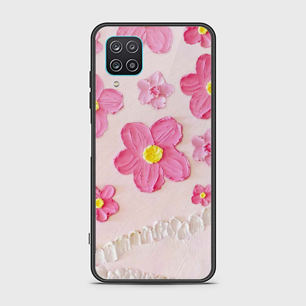 Samsung Galaxy A12 Cover - Floral Series - Design 2 - Pink - HQ Ultra Shine Premium Infinity Glass Soft Silicon Borders Case