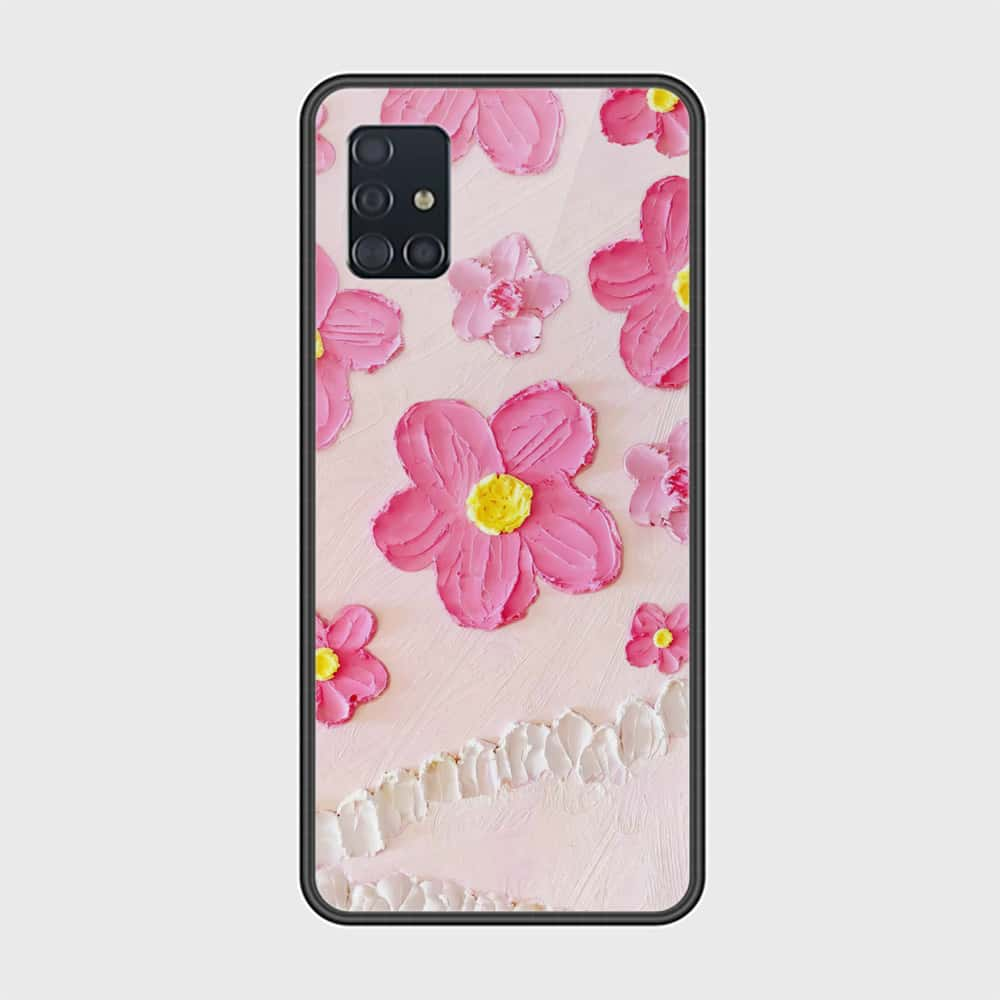 Samsung Galaxy A51 Cover - Floral Series - Design 2 - Pink - HQ Ultra Shine Premium Infinity Glass Soft Silicon Borders Case