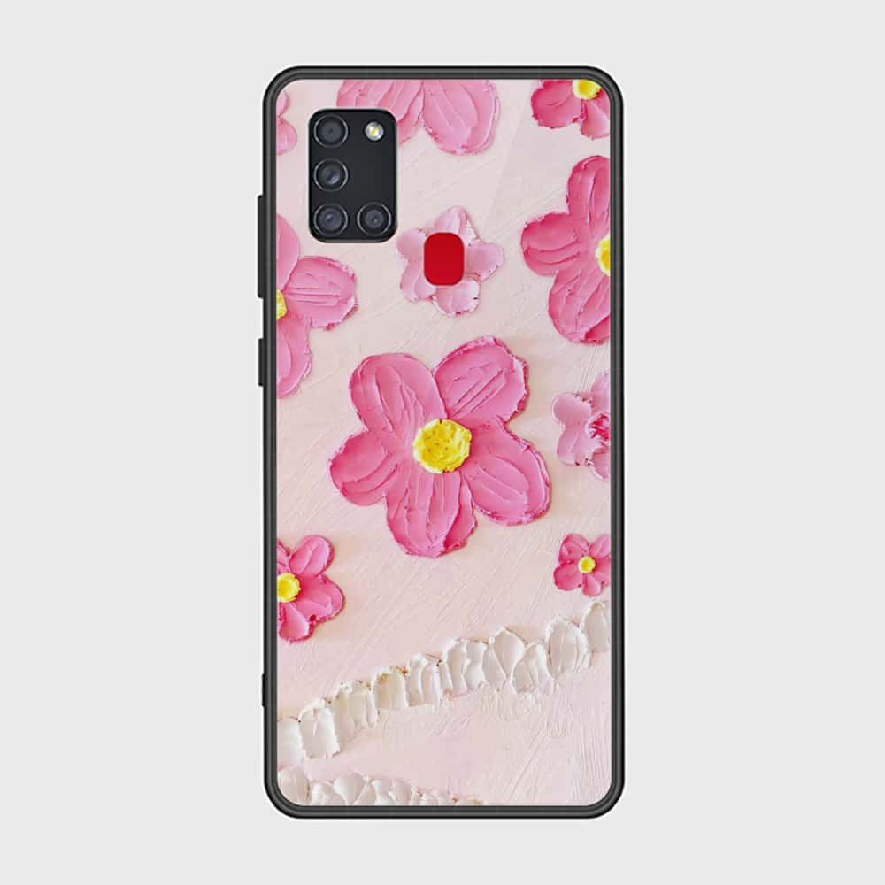 Samsung Galaxy A21s Cover - Floral Series - Design 2 - Pink - HQ Ultra Shine Premium Infinity Glass Soft Silicon Borders Case