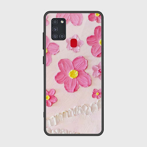 Samsung Galaxy A21s Cover - Floral Series - Design 2 - Pink - HQ Ultra Shine Premium Infinity Glass Soft Silicon Borders Case