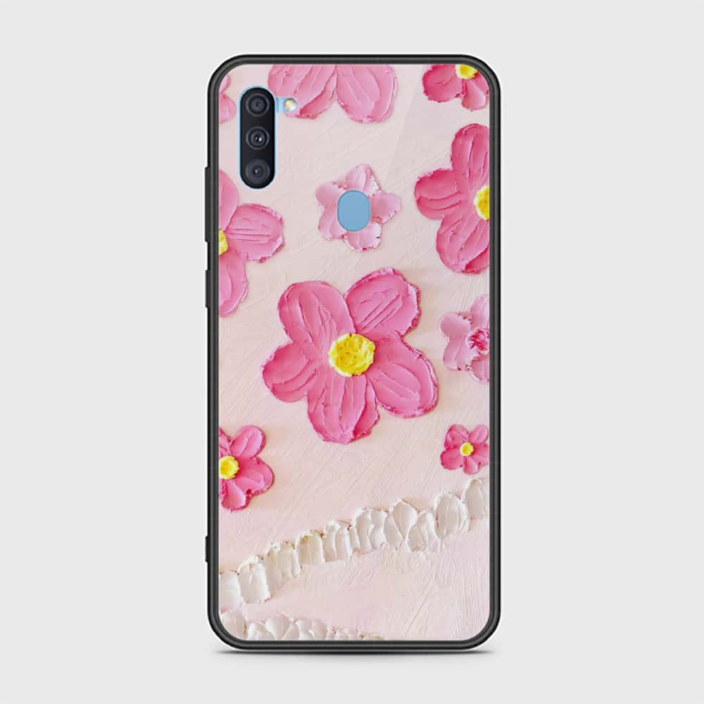 Samsung Galaxy M11 Cover - Floral Series - Design 2 - Pink - HQ Ultra Shine Premium Infinity Glass Soft Silicon Borders Case