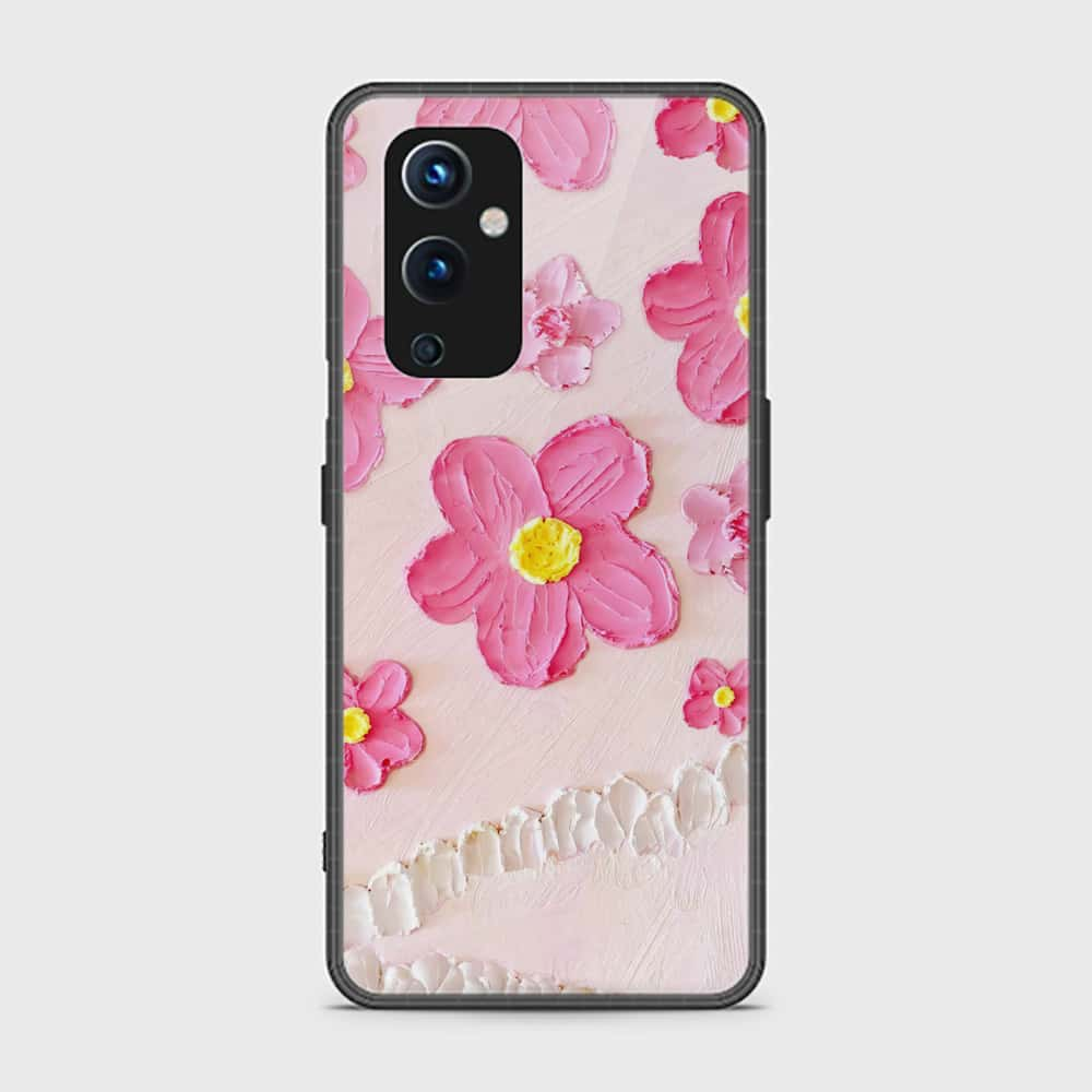 OnePlus 9 Cover - Floral Series - Design 2 - Pink - HQ Ultra Shine Premium Infinity Glass Soft Silicon Borders Case