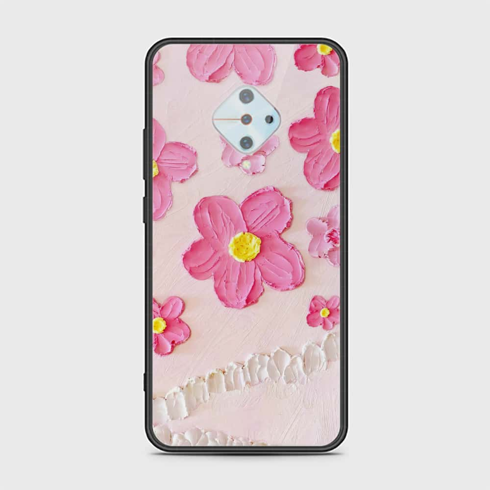 Vivo Y51 (2020 September) Cover - Floral Series - Design 2 - Purple & Aqua - HQ Ultra Shine Premium Infinity Glass Soft Silicon Borders Case