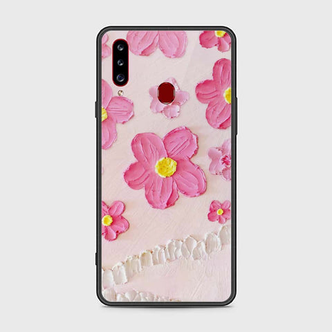 Samsung Galaxy A20s Cover - Floral Series - Design 2 - Pink - HQ Ultra Shine Premium Infinity Glass Soft Silicon Borders Case