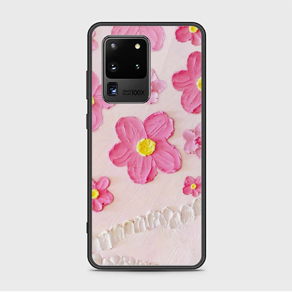 Samsung Galaxy S20 Ultra Cover - Floral Series - Design 2 - Pink - HQ Ultra Shine Premium Infinity Glass Soft Silicon Borders Case