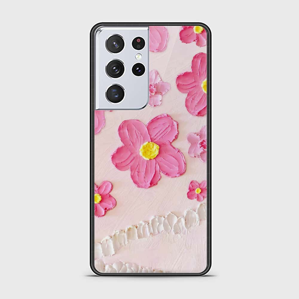 Samsung Galaxy S21 Ultra 5G Cover - Floral Series - Design 2 - Pink - HQ Ultra Shine Premium Infinity Glass Soft Silicon Borders Case