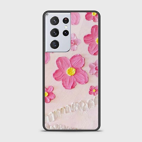 Samsung Galaxy S21 Ultra 5G Cover - Floral Series - Design 2 - Pink - HQ Ultra Shine Premium Infinity Glass Soft Silicon Borders Case