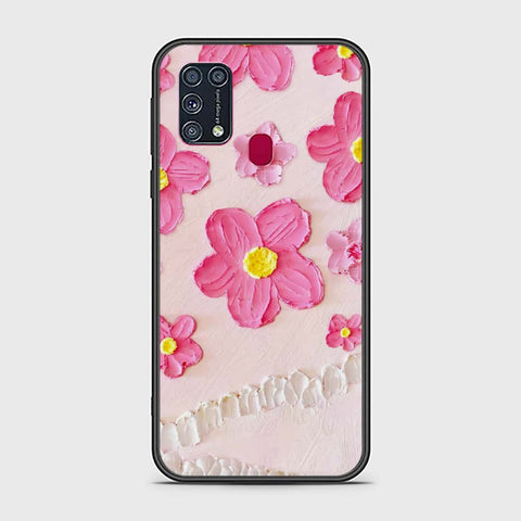 Samsung Galaxy M31 Cover - Floral Series - Design 2 - Pink - HQ Ultra Shine Premium Infinity Glass Soft Silicon Borders Case