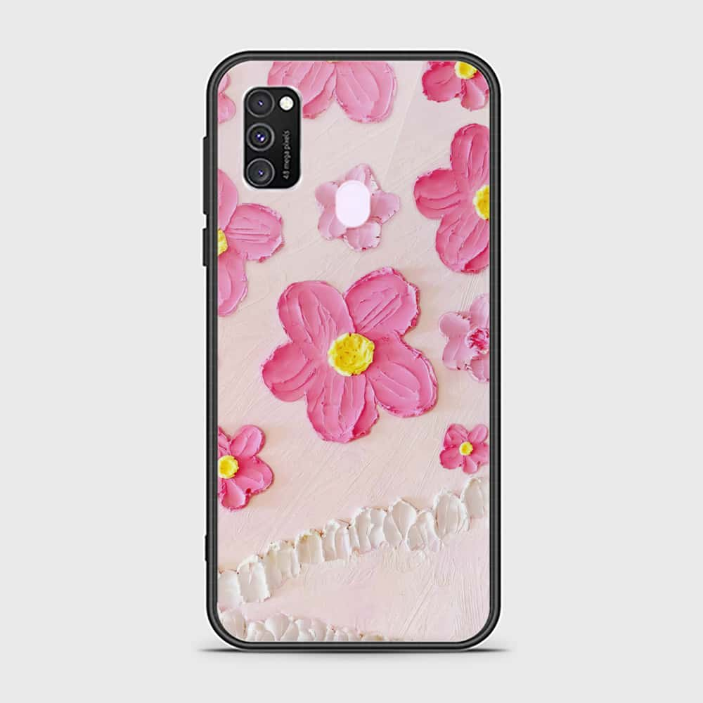 Samsung Galaxy M21 Cover - Floral Series - Design 2 - Pink - HQ Ultra Shine Premium Infinity Glass Soft Silicon Borders Case