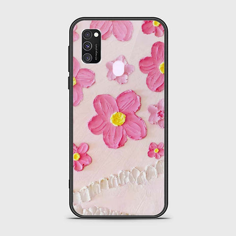 Samsung Galaxy M21 Cover - Floral Series - Design 2 - Pink - HQ Ultra Shine Premium Infinity Glass Soft Silicon Borders Case