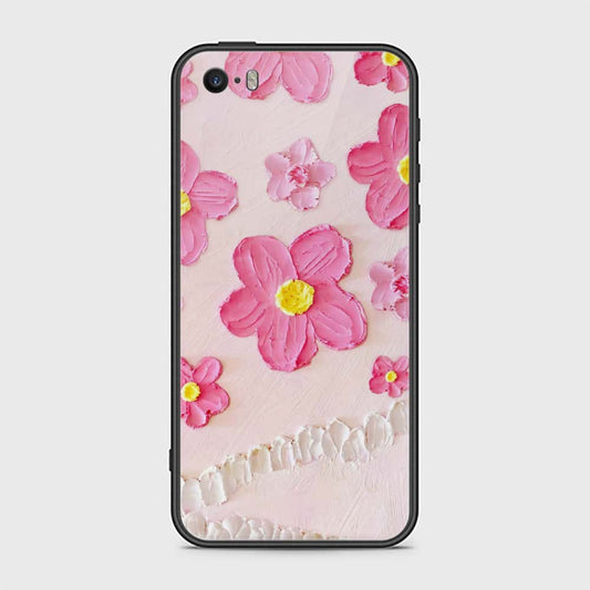 iPhone SE Cover - Floral Series - Design 2 - Pink - HQ Ultra Shine Premium Infinity Glass Soft Silicon Borders Case