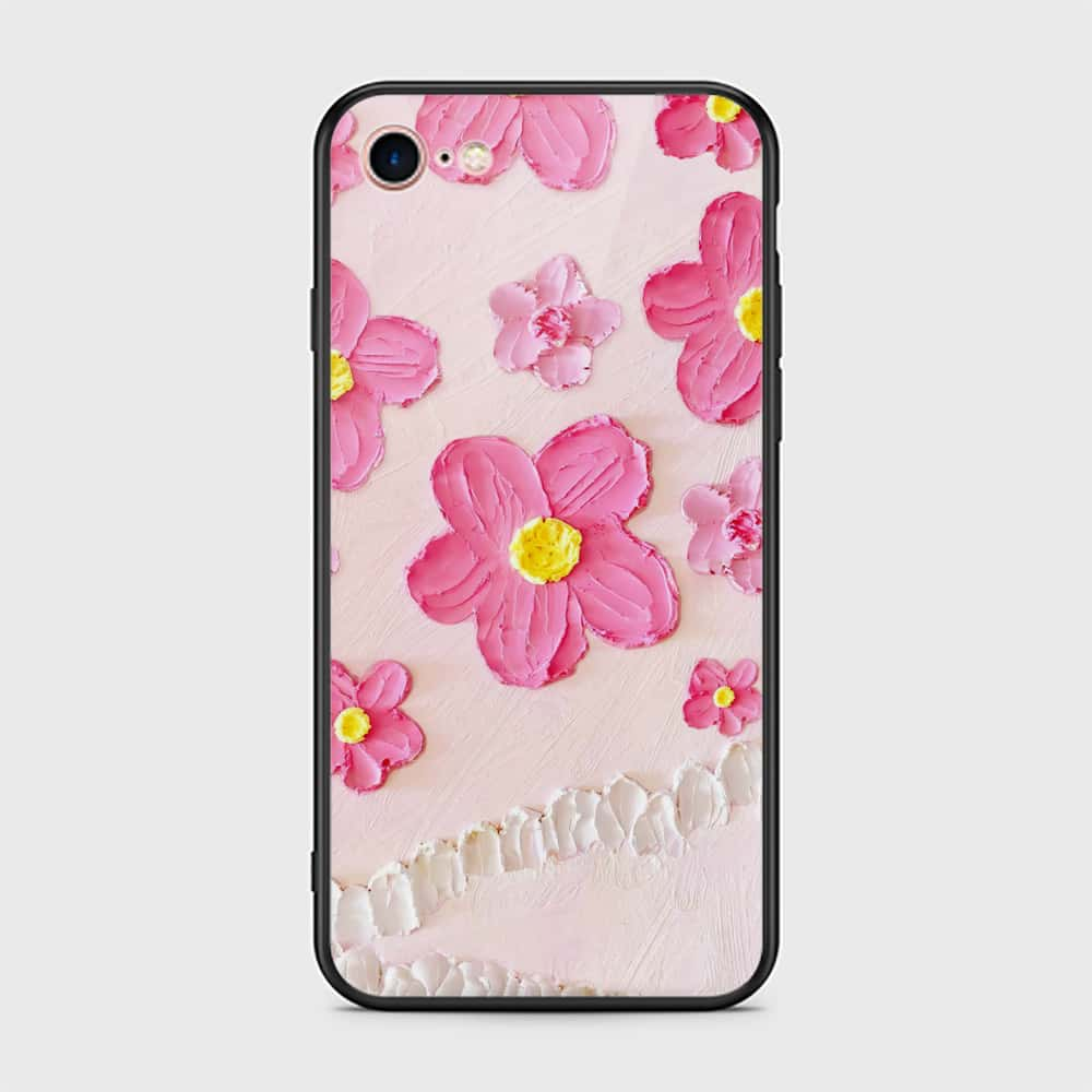 iPhone 8 / 7 Cover - Floral Series - Design 2 - Pink - HQ Ultra Shine Premium Infinity Glass Soft Silicon Borders Case