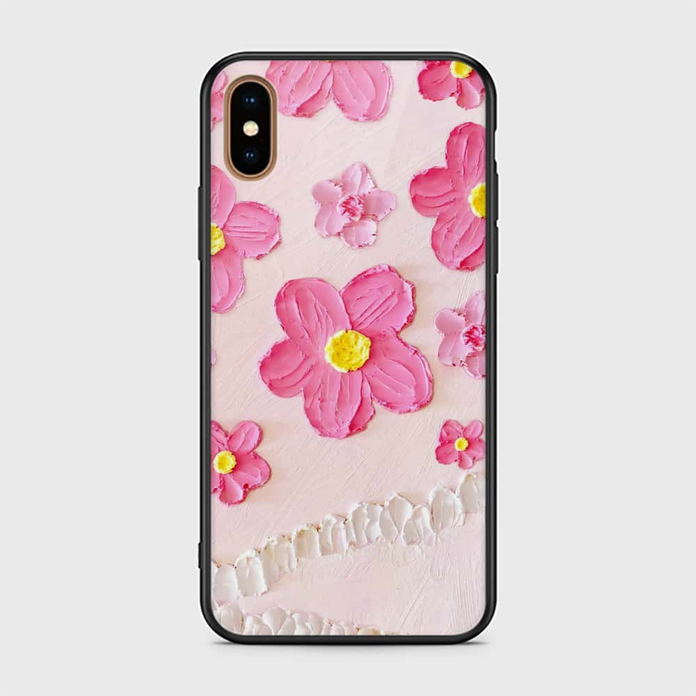 iPhone XS Max Cover - Floral Series - Design 2 - Pink - HQ Ultra Shine Premium Infinity Glass Soft Silicon Borders Case