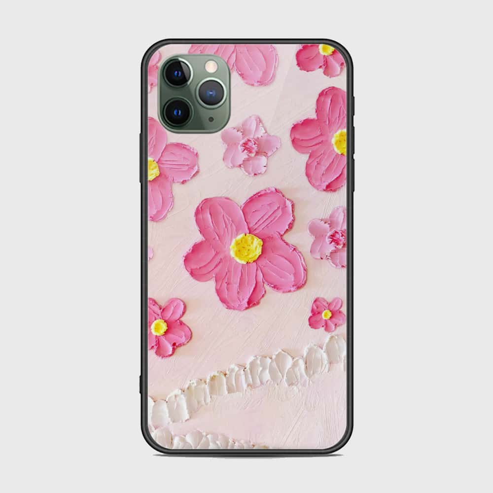 iPhone 11 Pro Cover - Floral Series - Design 2 - Purple & Aqua - HQ Ultra Shine Premium Infinity Glass Soft Silicon Borders Case