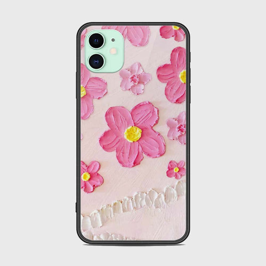 iPhone 11 Cover - Floral Series - Design 2 - Purple & Aqua - HQ Ultra Shine Premium Infinity Glass Soft Silicon Borders Case