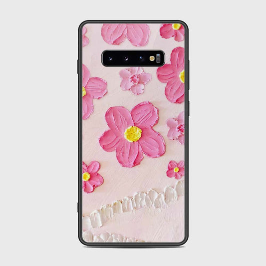 Samsung Galaxy S10 Plus Cover - Floral Series - Design 2 - Pink - HQ Ultra Shine Premium Infinity Glass Soft Silicon Borders Case