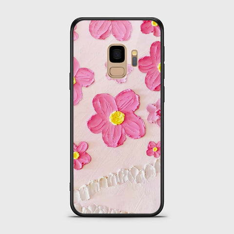 Samsung Galaxy S9 Cover - Floral Series - Design 2 - Pink - HQ Ultra Shine Premium Infinity Glass Soft Silicon Borders Case