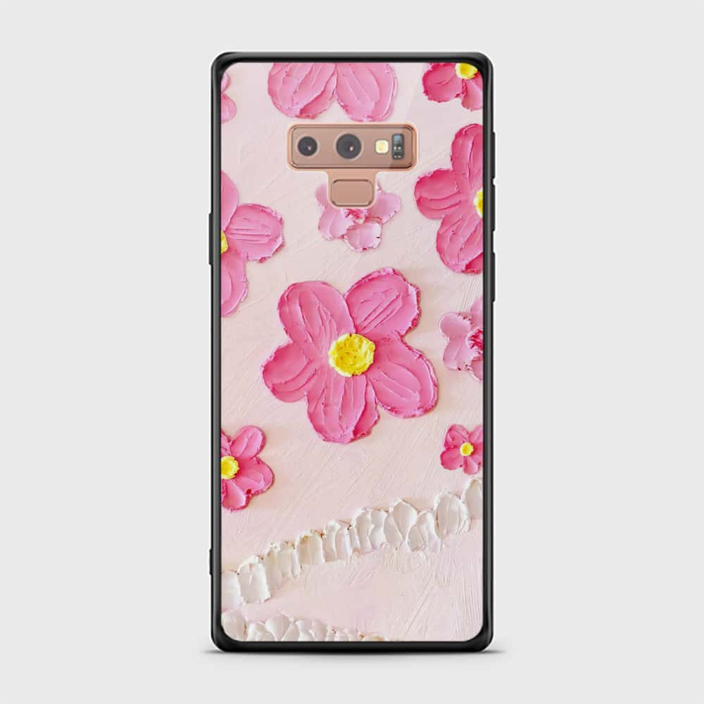 Samsung Galaxy Note 9 Cover - Floral Series - Design 2 - Pink - HQ Ultra Shine Premium Infinity Glass Soft Silicon Borders Case