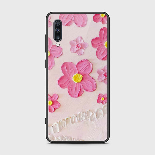 Samsung Galaxy A70 Cover - Floral Series - Design 2  - Pink - HQ Ultra Shine Premium Infinity Glass Soft Silicon Borders Case