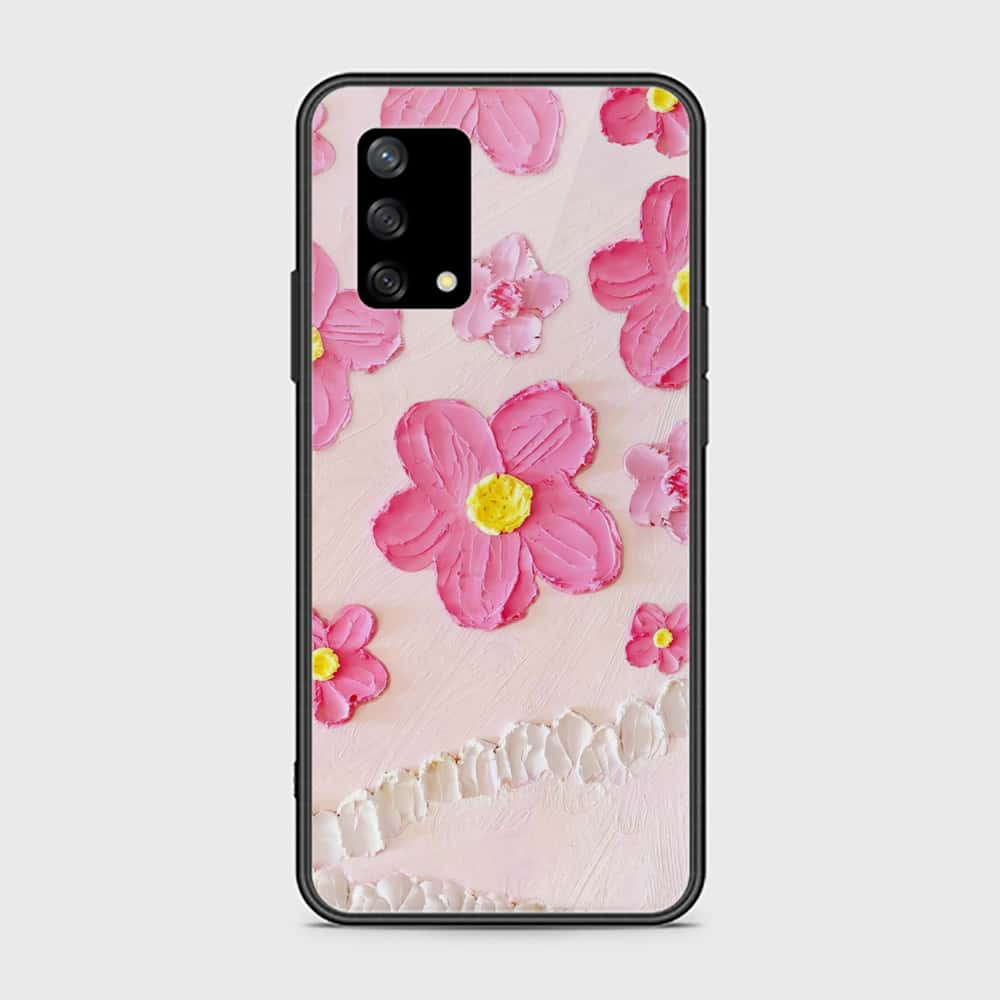 Oppo F19 Cover - Floral Series - Design 2 - Purple & Aqua - HQ Ultra Shine Premium Infinity Glass Soft Silicon Borders Case