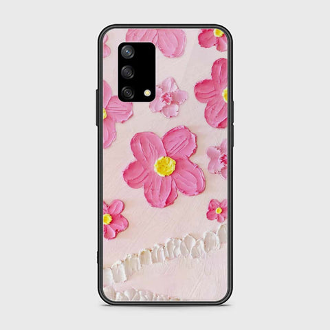 Oppo F19 Cover - Floral Series - Design 2 - Purple & Aqua - HQ Ultra Shine Premium Infinity Glass Soft Silicon Borders Case