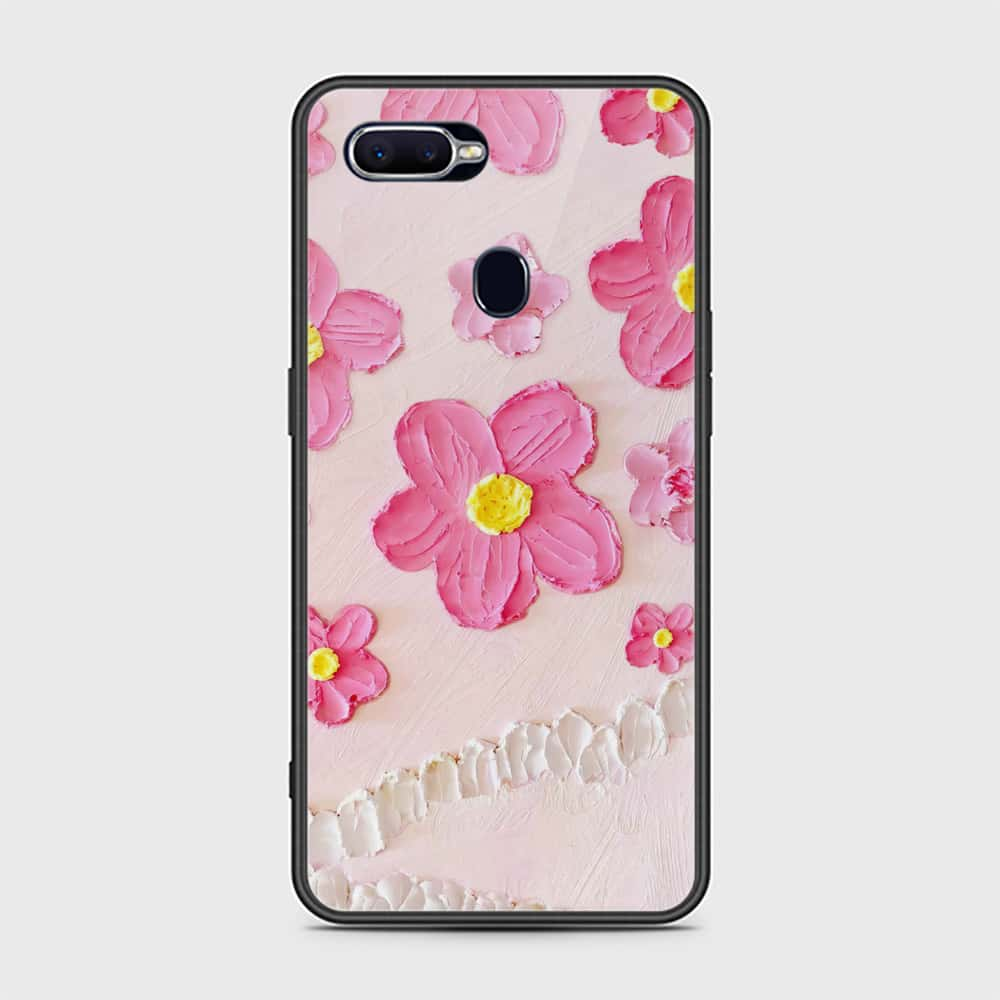 Oppo F9 Cover - Floral Series - Design 2 - Purple & Aqua - HQ Ultra Shine Premium Infinity Glass Soft Silicon Borders Case