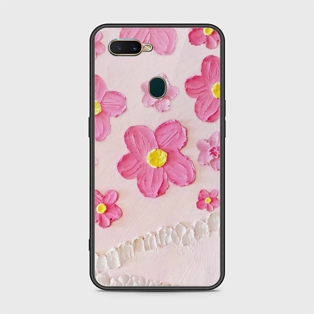 Oppo A7 Cover - Floral Series - Design 2 - Purple & Aqua - HQ Ultra Shine Premium Infinity Glass Soft Silicon Borders Case