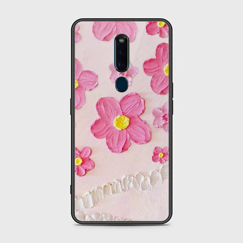 Oppo F11 Pro Cover - Floral Series - Design 2 - Pink - HQ Ultra Shine Premium Infinity Glass Soft Silicon Borders Case