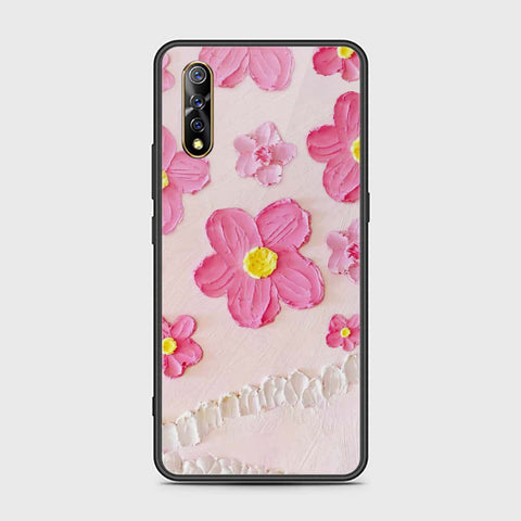 Vivo S1 Cover - Floral Series - Design 2 - Pink - HQ Ultra Shine Premium Infinity Glass Soft Silicon Borders Case