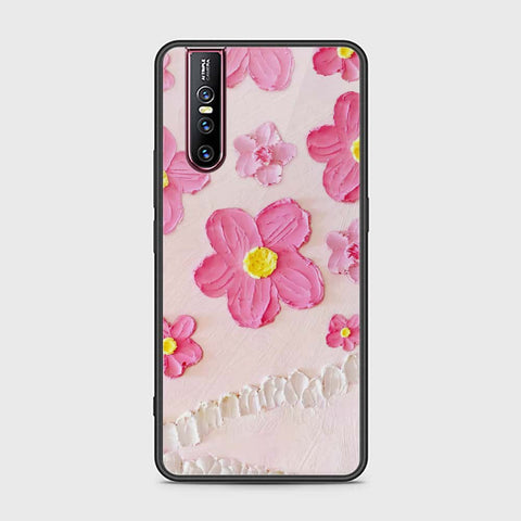 Vivo V15 Pro Cover - Floral Series - Design 2 - Pink - HQ Ultra Shine Premium Infinity Glass Soft Silicon Borders Case