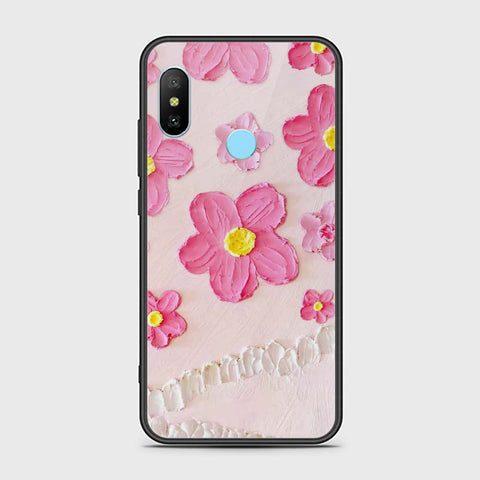 Xiaomi Mi A2 Cover - Floral Series - Design 2 - Pink - HQ Ultra Shine Premium Infinity Glass Soft Silicon Borders Case