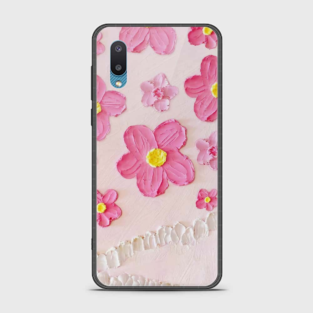 Samsung Galaxy A02 Cover - Floral Series - Design 2 - Pink - HQ Ultra Shine Premium Infinity Glass Soft Silicon Borders Case